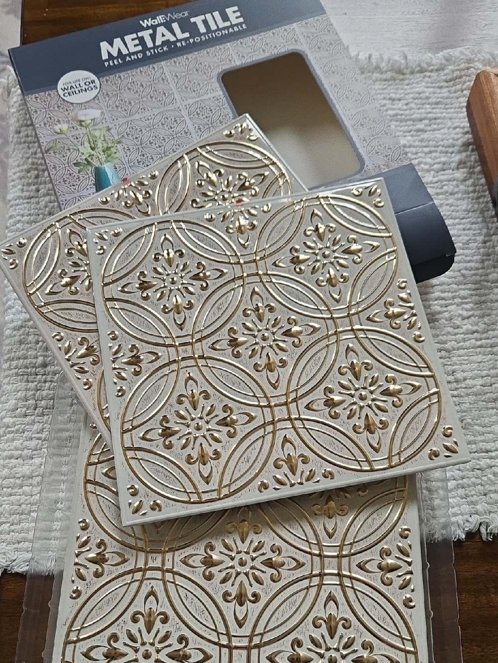 Gold & White Metal Tile Peel-and-Stick Accent Tiles - 10 Pack 8 X8